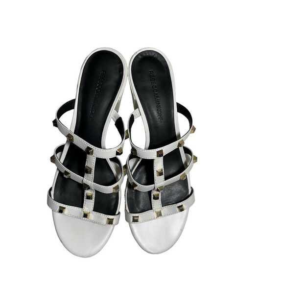 Rebecca Minkoff White Leather Iron Studded Slide‎ Heeled Sandal - SZ 8.5 - Picture 5 of 16